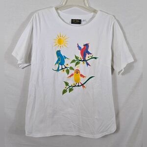 Bob Mackie Birds In Sunshine Oversized Short Sleeve T-shirt Size Medium *FLAW*